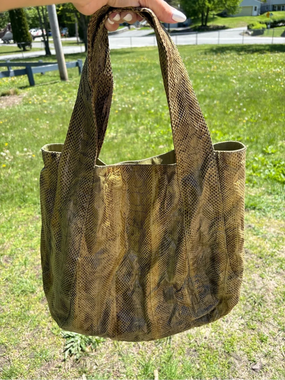 Beirn Jenna Tote Bag Genuine Watersnake Snakeskin Metallic Gold Large